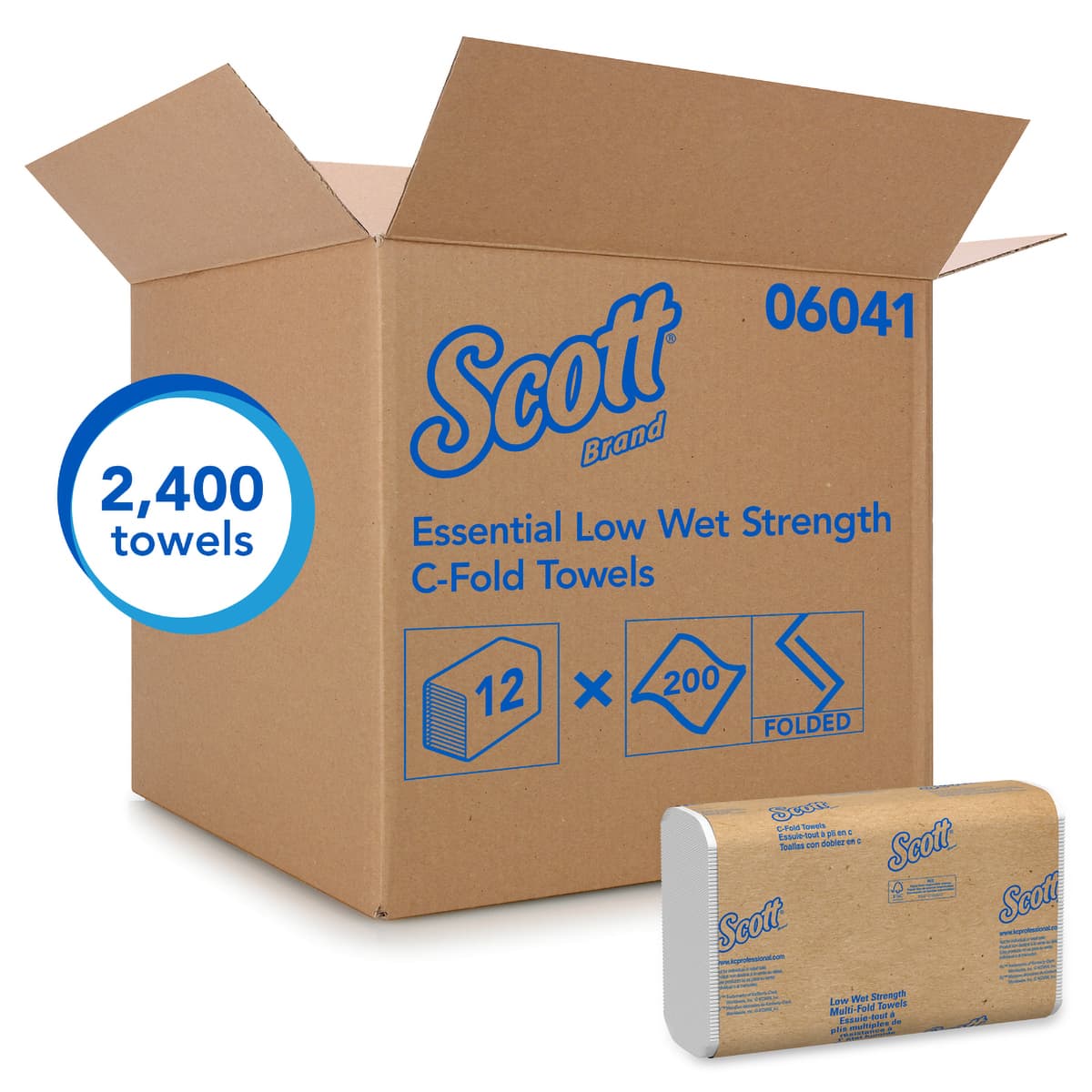 Scott® Essential Folded Paper Towel 10.12X13.5 IN White C-Fold Centerfeed 200 Count/Pack 12 Packs/Case 2400 Count/Case