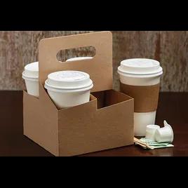 Cup Carrier 6.87X6.87X8.37 IN 4 Compartment Paperboard Kraft For 8-32 OZ With Handle Reusable 200/Case