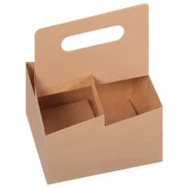 Cup Carrier 6.87X6.87X8.37 IN 4 Compartment Paperboard Kraft For 8-32 OZ With Handle Reusable 200/Case