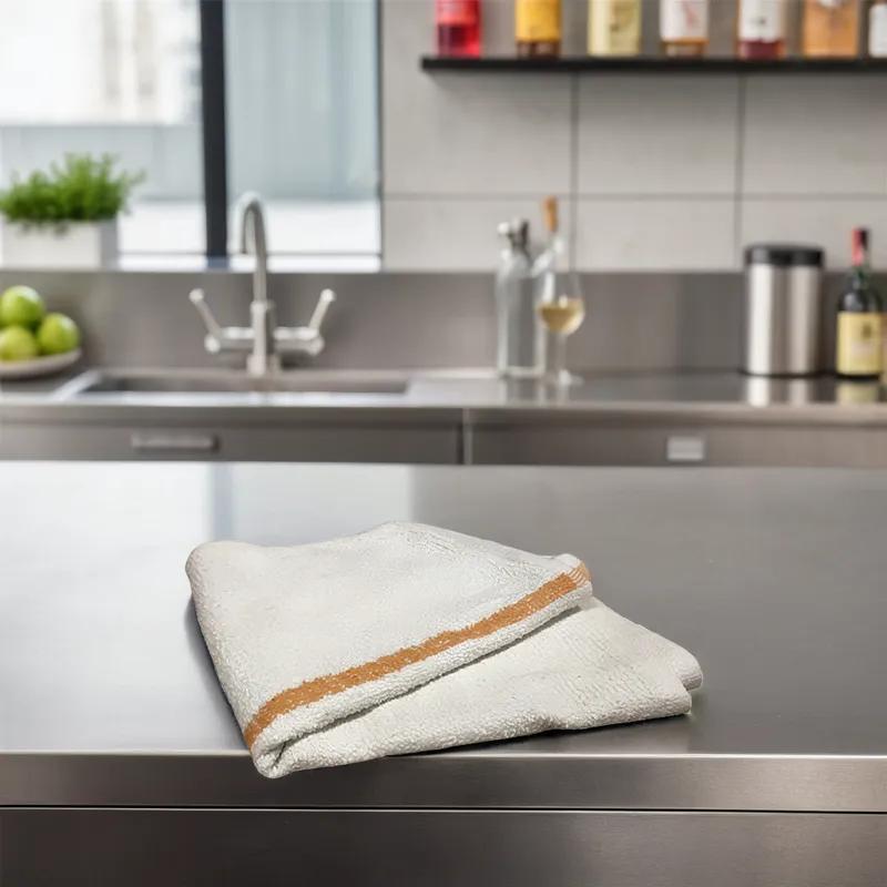 Bar Towel 15X18 IN Cotton White Orange 60/Case