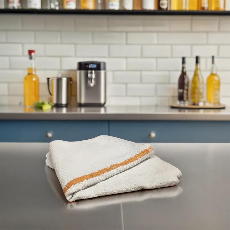 Bar Towel 15X18 IN Cotton White Orange 60/Case