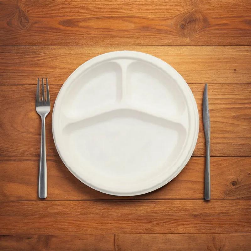 Plate 10 IN 3 Compartment Pulp Fiber White 500/Case