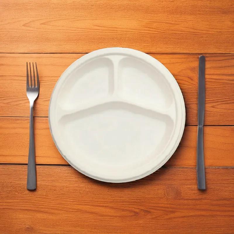 Plate 10 IN 3 Compartment Pulp Fiber White 500/Case