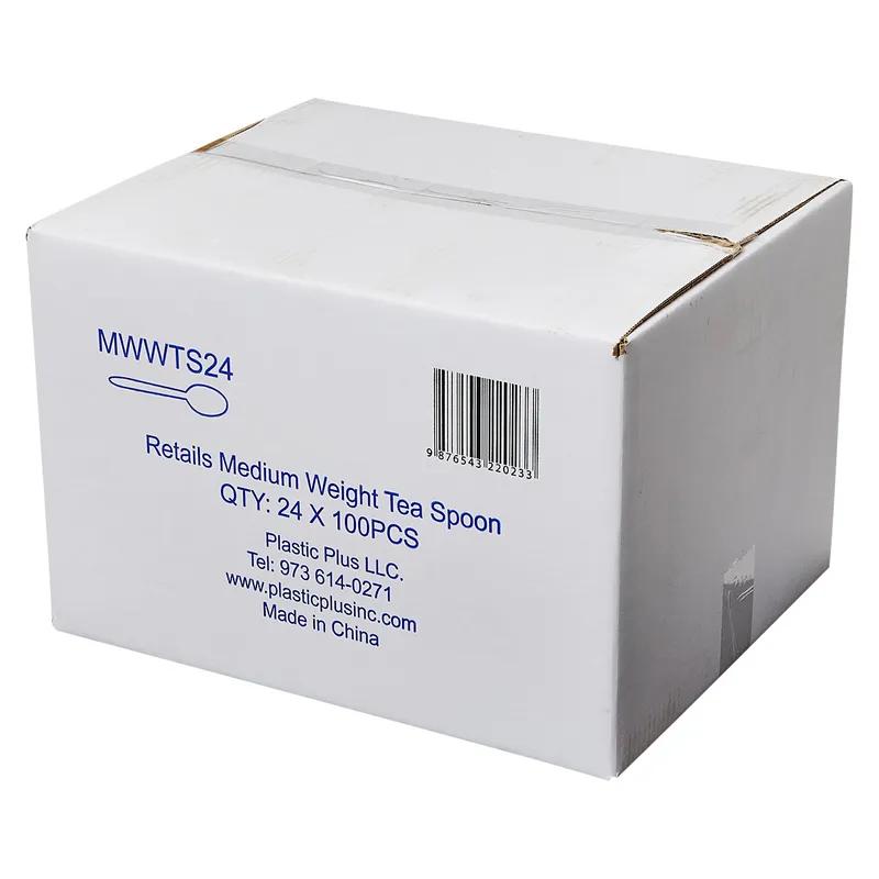 Plastic Plus Spoon White Medium Weight Retail 100 Count/Pack 24 Packs/Case 2400 Count/Case
