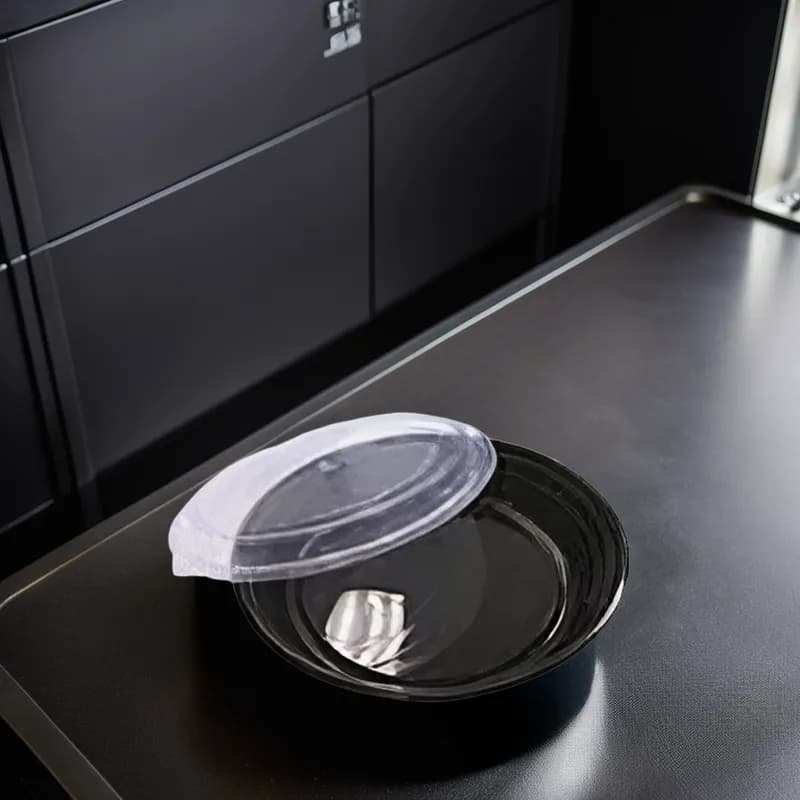 Take-Out Container Base & Lid Combo 48 OZ Plastic Black Round 150/Case