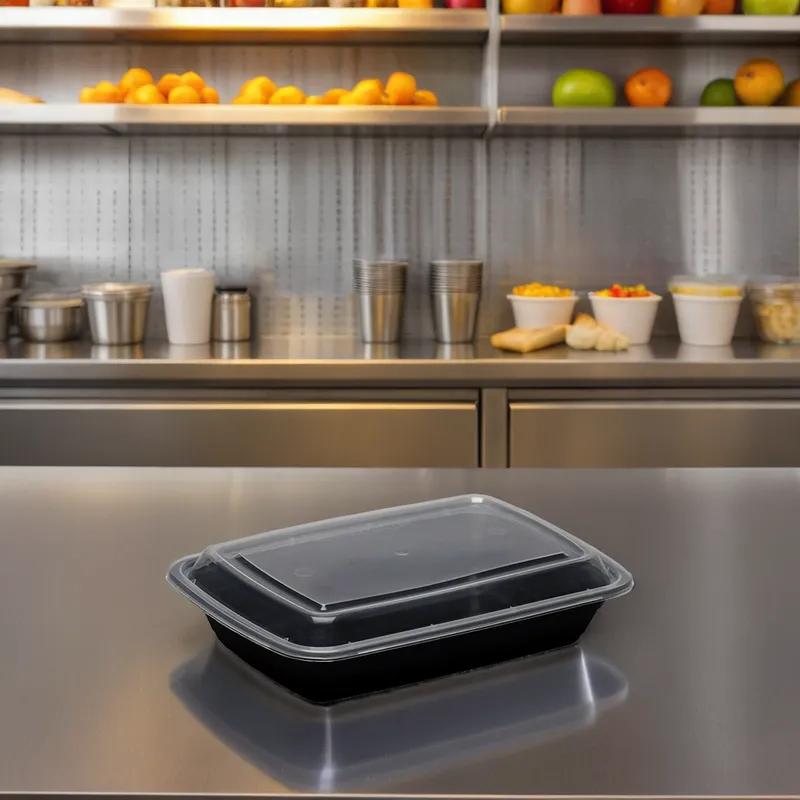 Take-Out Container Base & Lid Combo 28 OZ Plastic Black 150/Case
