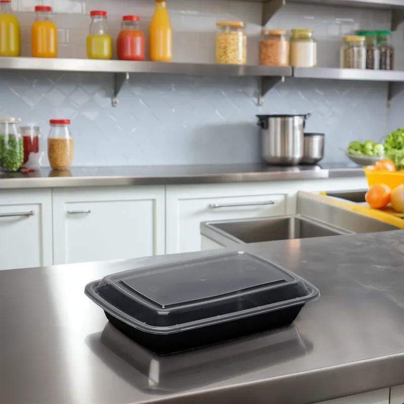 Take-Out Container Base & Lid Combo 28 OZ Plastic Black 150/Case