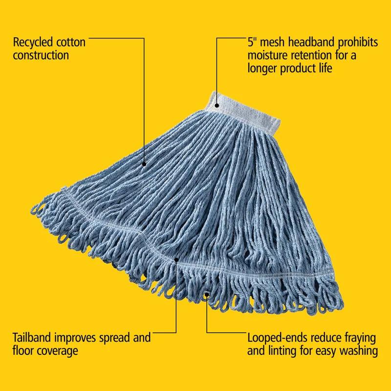 Super Stitch® Mop Head Large (LG) 24 OZ Blue Cotton Synthetic Blend Loop End Launderable 5IN Headband 1/Each