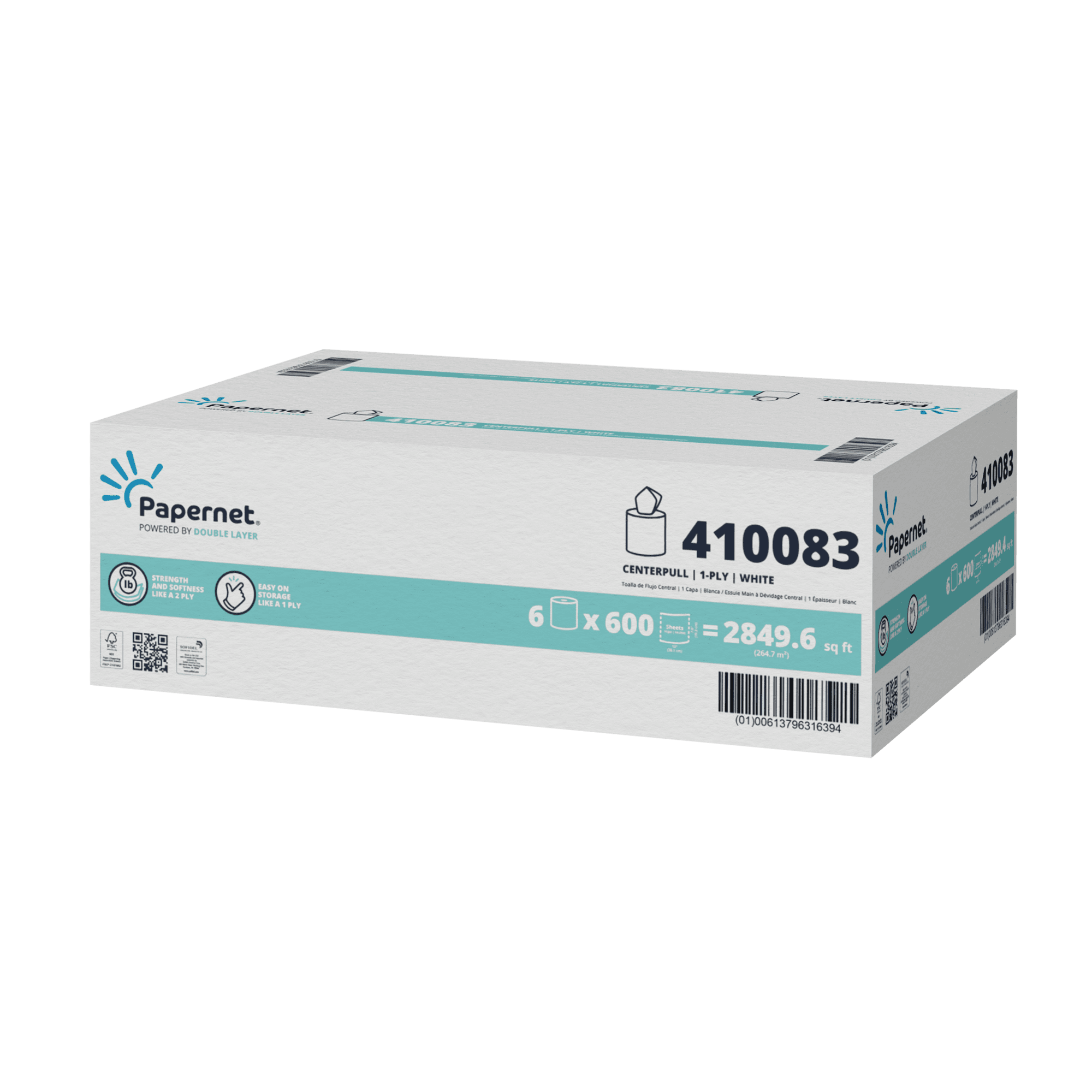 Papernet Double Layer Roll Paper Towel 750 FT White Centerpull 6 Rolls/Case