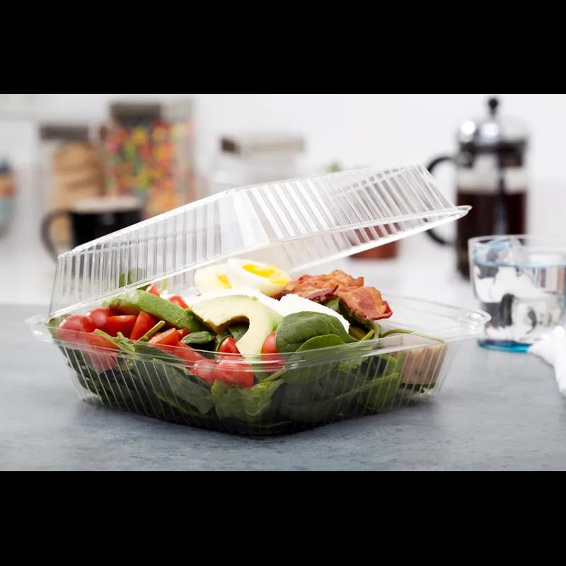 Take-Out Container Hinged With Dome Lid 8X8X2.906 IN PLA Clear Square 200/Case