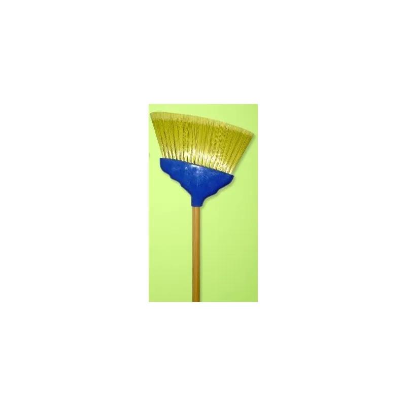 General Purpose Broom Medium (MED) 48IN Yellow Blue Wood PET Angled Flagged Bristles 1/Each