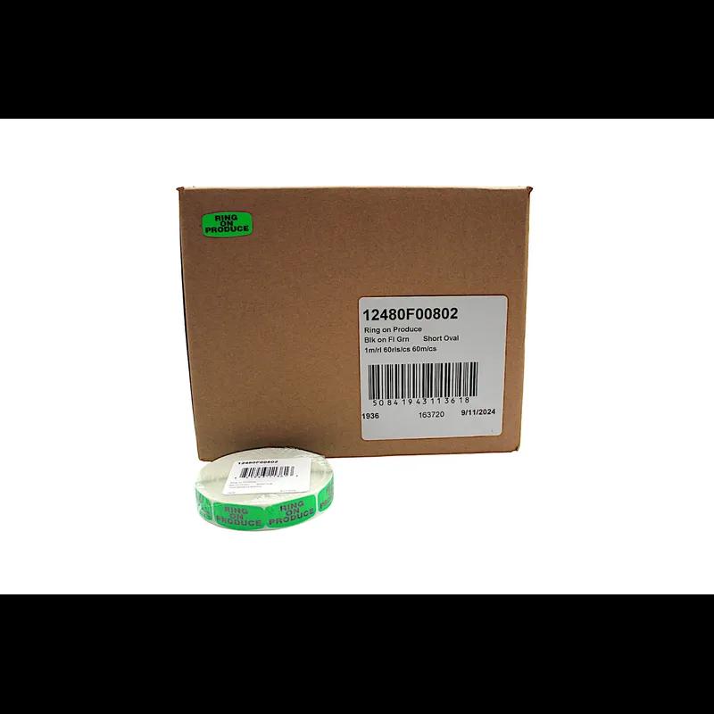 Ring on Produce Label 0.625X1.25 IN Black Fluorescent Green Short Oval 1000/Roll