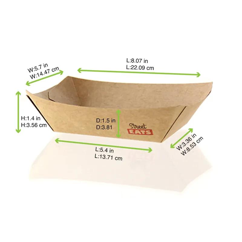 Food Tray 27 OZ Paper Kraft Boat Microwave Safe Freezer Safe Grease Resistant 250 Count/Pack 2 Packs/Case 500 Count/Case