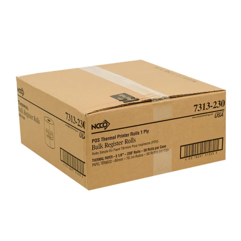 Register Tape Roll 3.13IN X230FT 1PLY White Thermal 50/Case