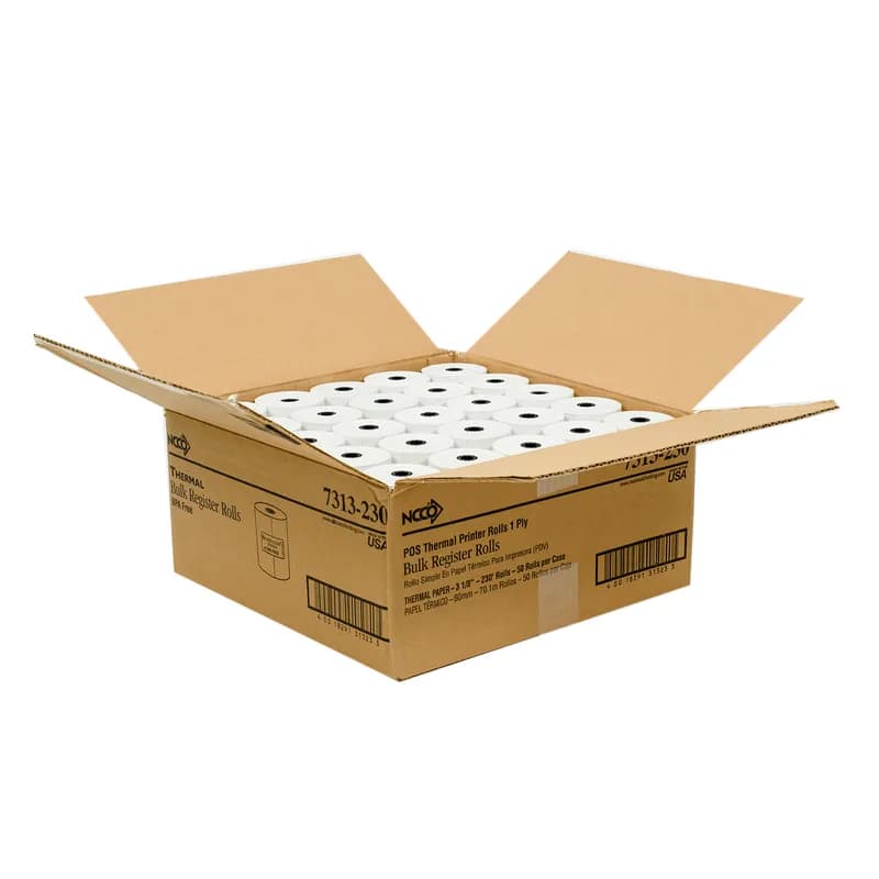 Register Tape Roll 3.13IN X230FT 1PLY White Thermal 50/Case