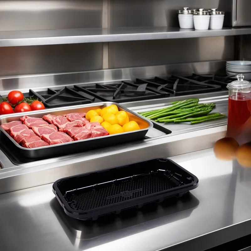 EZ-Tray 10D Meat Tray 10.75X5.75X1.25 IN APET Deep Black Rectangle Honeycomb 300/Case