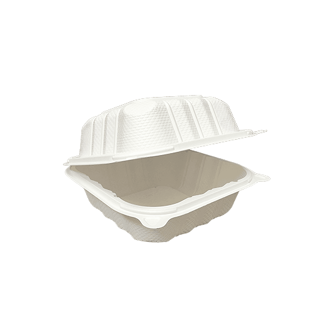 Pebble Box Take-Out Container Hinged 6X6X3.25 IN PP White Square Microwave Safe Grease Resistant 250/Case