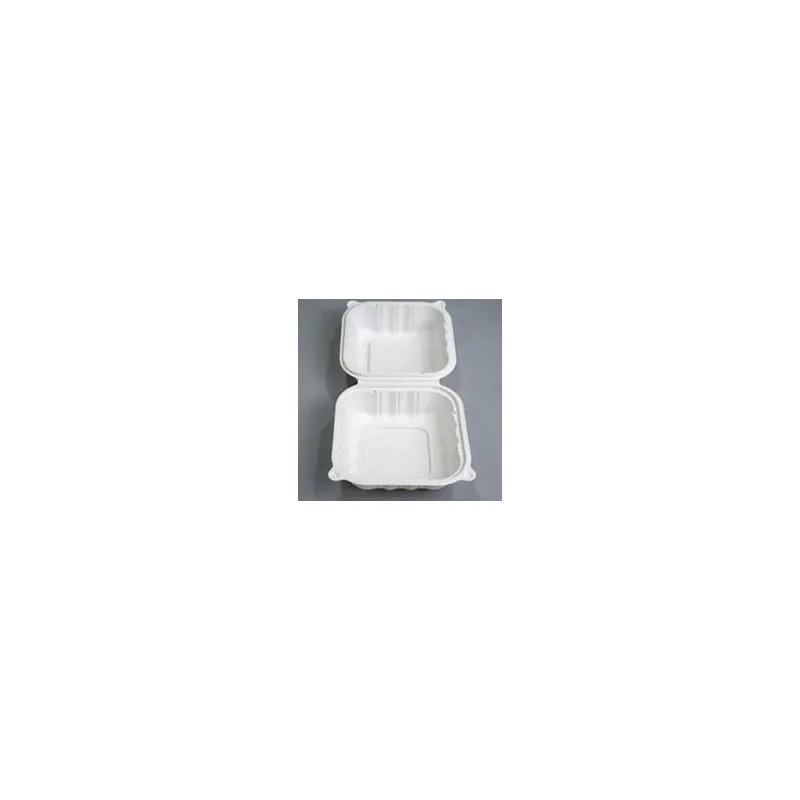 Pebble Box Take-Out Container Hinged 6X6X3.25 IN PP White Square Microwave Safe Grease Resistant 250/Case