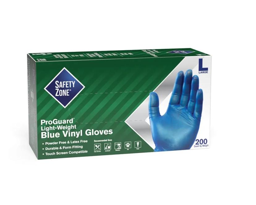 Gloves Medium (MED) Blue Standard Vinyl Disposable Powder-Free 200 Count/Pack 10 Packs/Case 2000 Count/Case