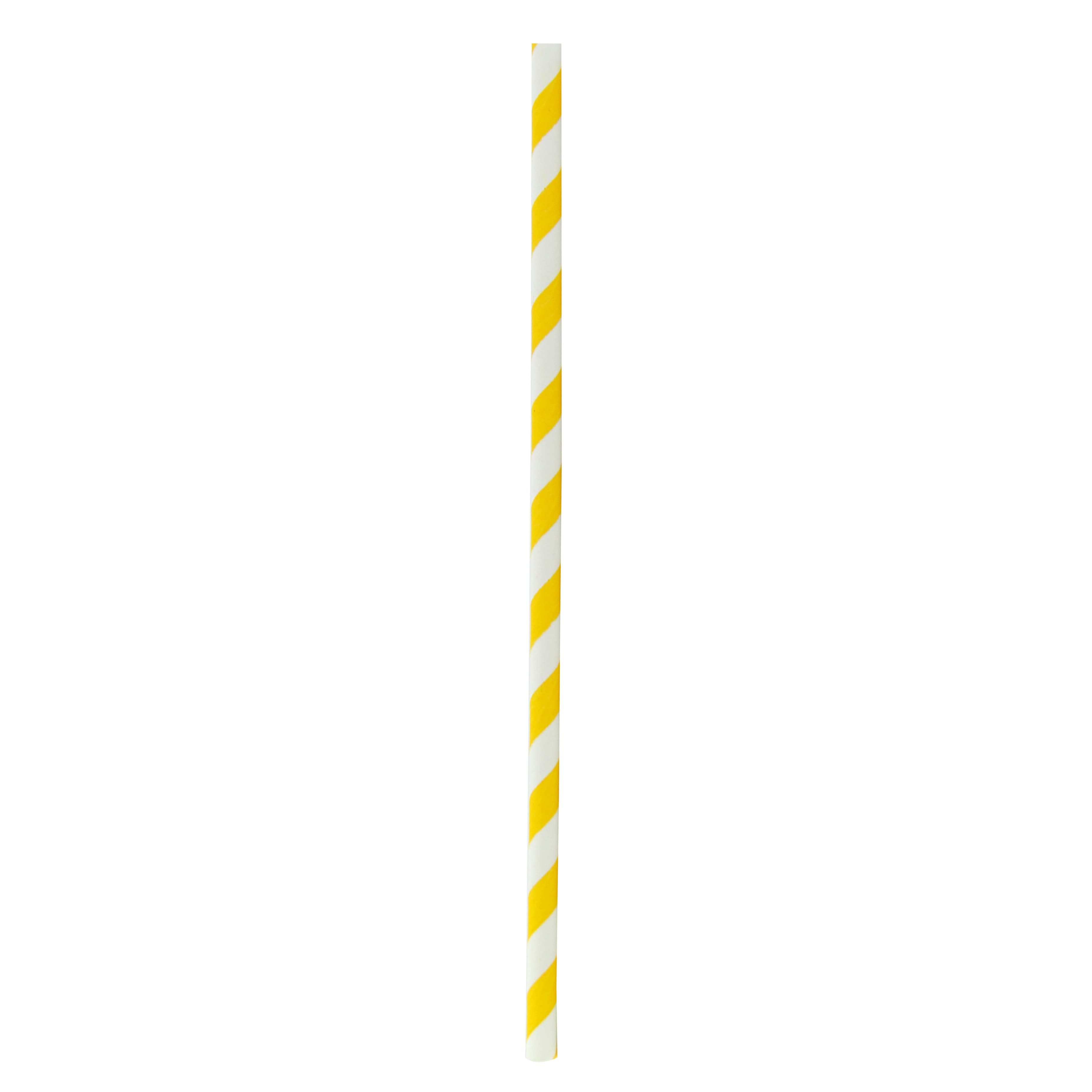 Straw 0.2X7.75 IN Paper Yellow Stripe Unwrapped 500 Count/Pack 6 Packs/Case 3000 Count/Case
