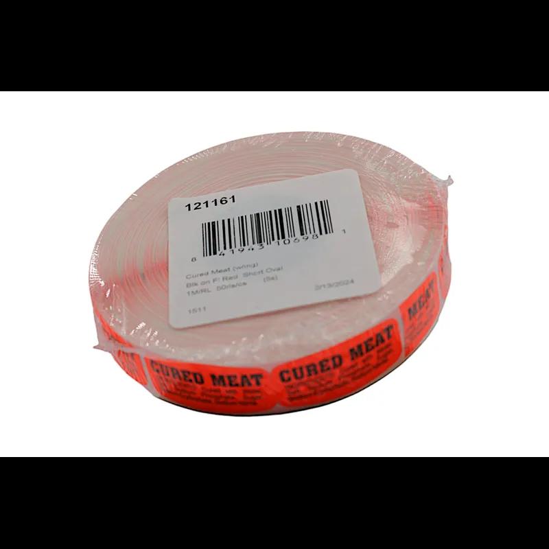 Cured Meat With Ingredients Meat Ingredient Label.625X1.25 IN Black Red Short Oval 1000 Count/Roll 50 Rolls/Case