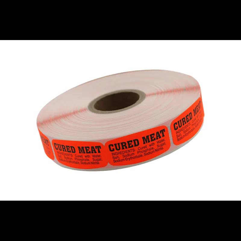 Cured Meat With Ingredients Meat Ingredient Label.625X1.25 IN Black Red Short Oval 1000 Count/Roll 50 Rolls/Case