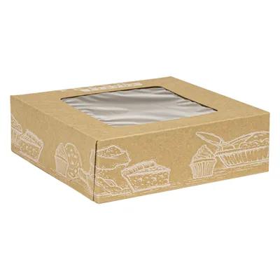 Fresh Flavor Bakery Box 8X8X2.5 IN Kraft Paperboard OPP Kraft Square With Window 100/Case