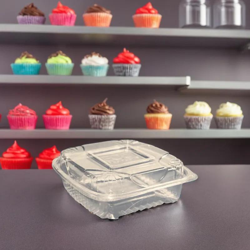 Take-Out Container Hinged 8X8X3 IN PLA Clear Square 160/Case