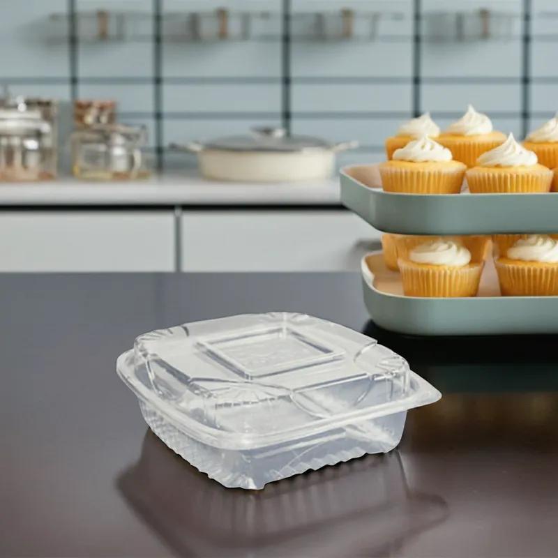 Take-Out Container Hinged 8X8X3 IN PLA Clear Square 160/Case