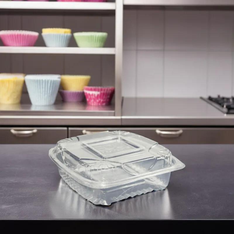 Take-Out Container Hinged 8X8X3 IN PLA Clear Square 160/Case