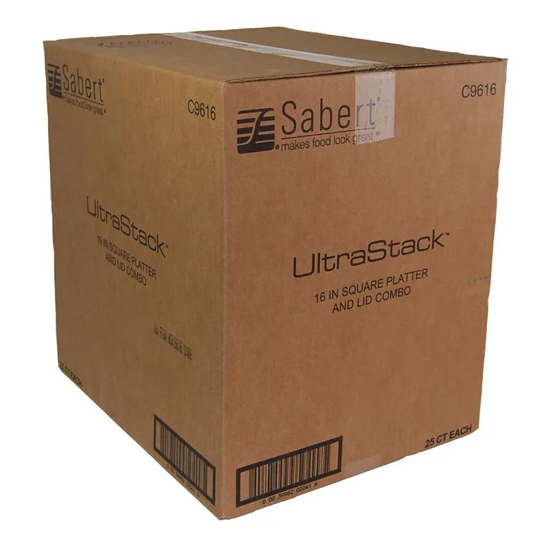 UltraStack® Serving Tray Base & Lid Combo With Dome Lid 16X16X4.65 IN PET Black Clear Square 25/Case