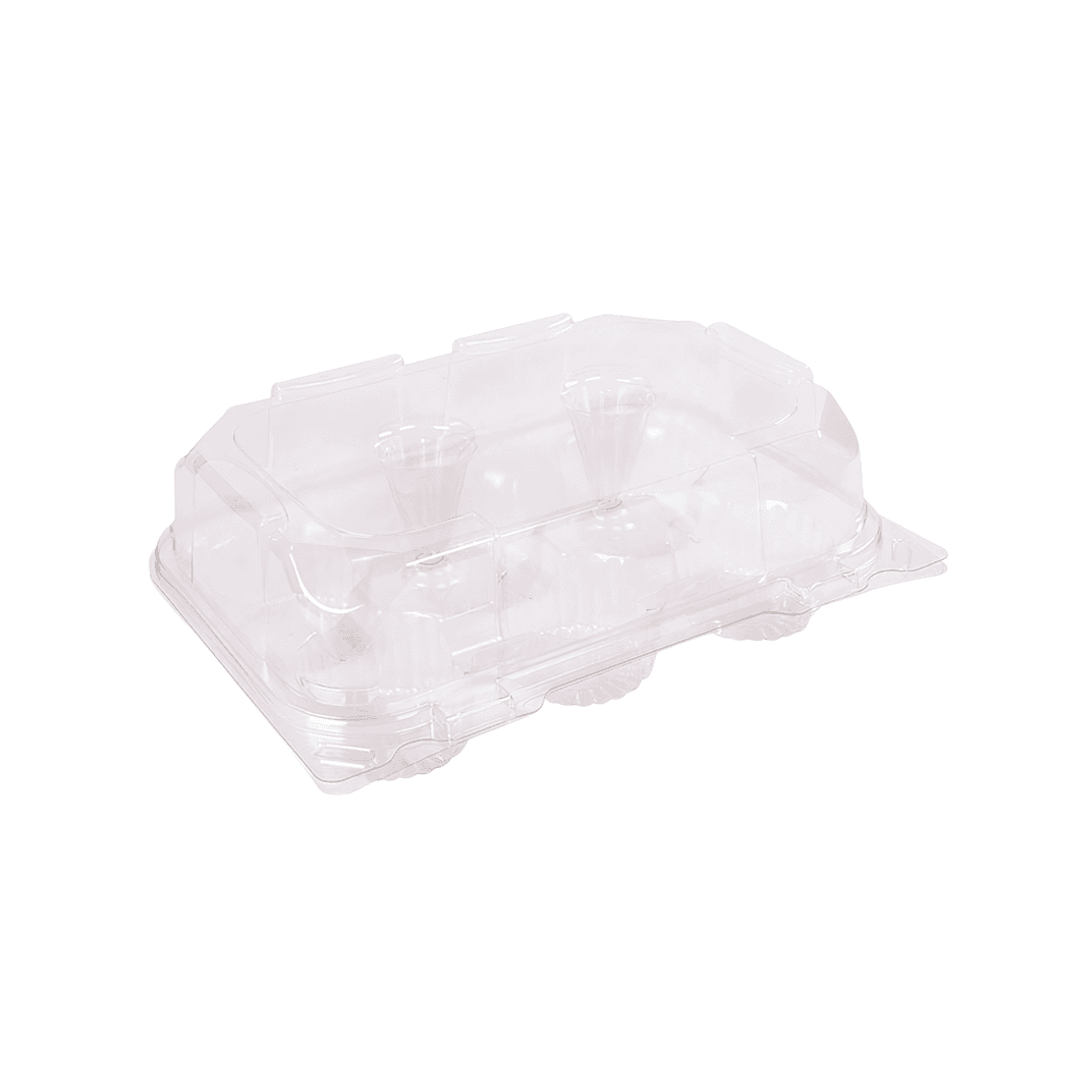 Cupcake Hinged Container With Dome Lid 9.82X6.99X3.47 IN 6 Compartment PET Clear Rectangle 144/Case
