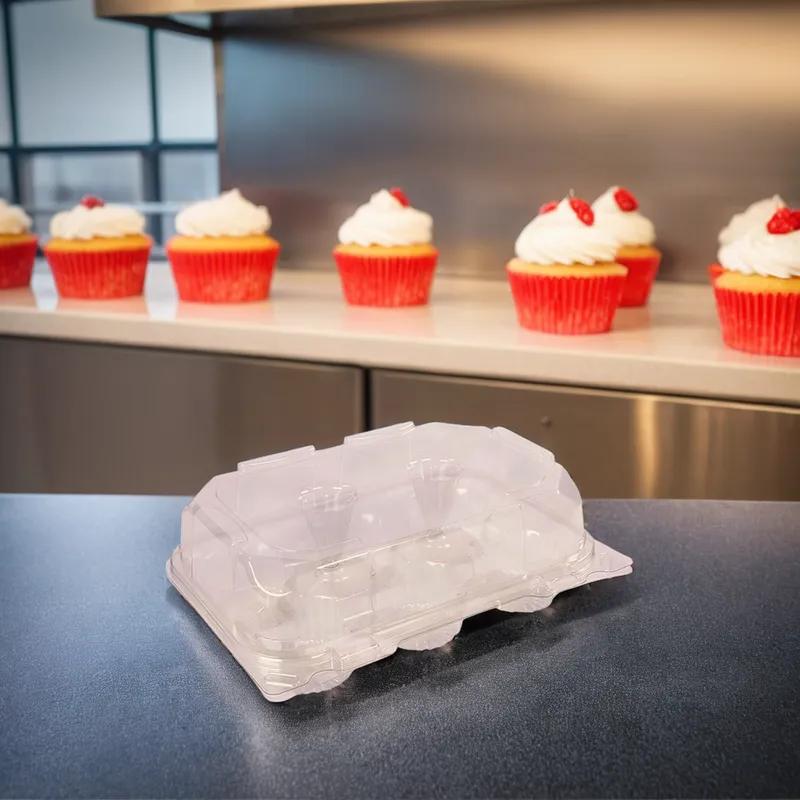 Cupcake Hinged Container With Dome Lid 9.82X6.99X3.47 IN 6 Compartment PET Clear Rectangle 144/Case