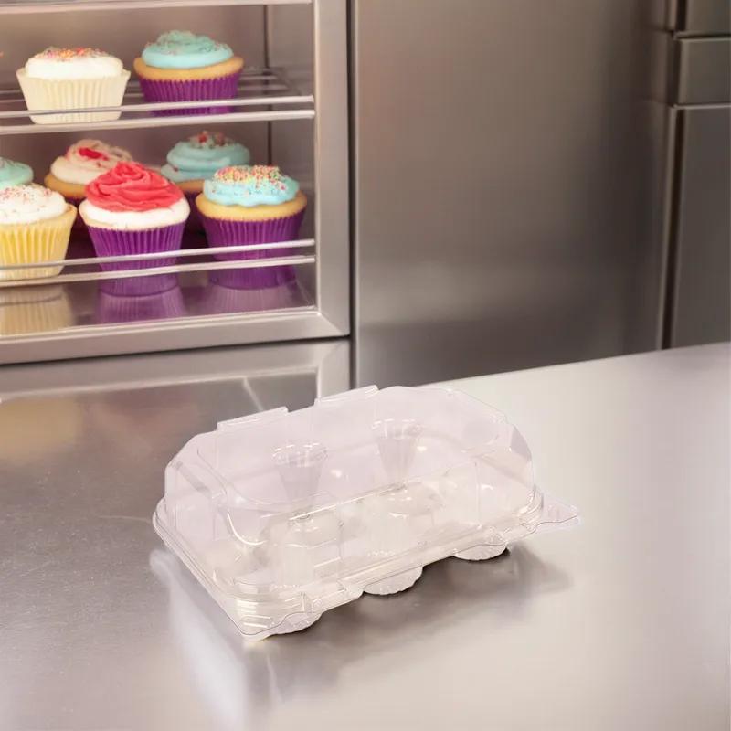 Cupcake Hinged Container With Dome Lid 9.82X6.99X3.47 IN 6 Compartment PET Clear Rectangle 144/Case