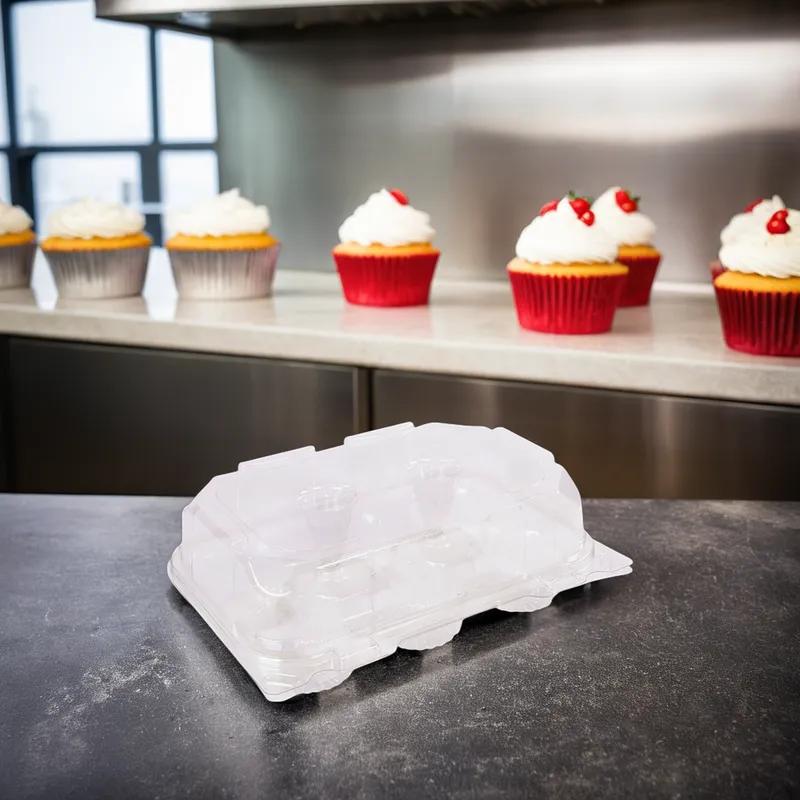 Cupcake Hinged Container With Dome Lid 9.82X6.99X3.47 IN 6 Compartment PET Clear Rectangle 144/Case