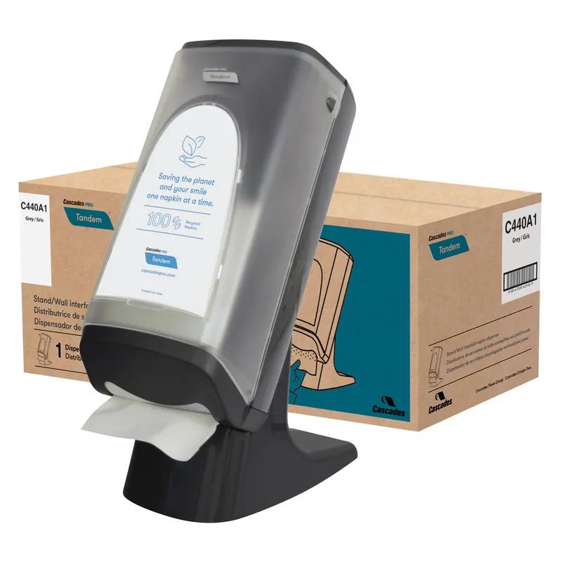 Cascades PRO Tandem® Napkin Dispenser Gray Plastic Interfold Stand Wall Mount 1/Each