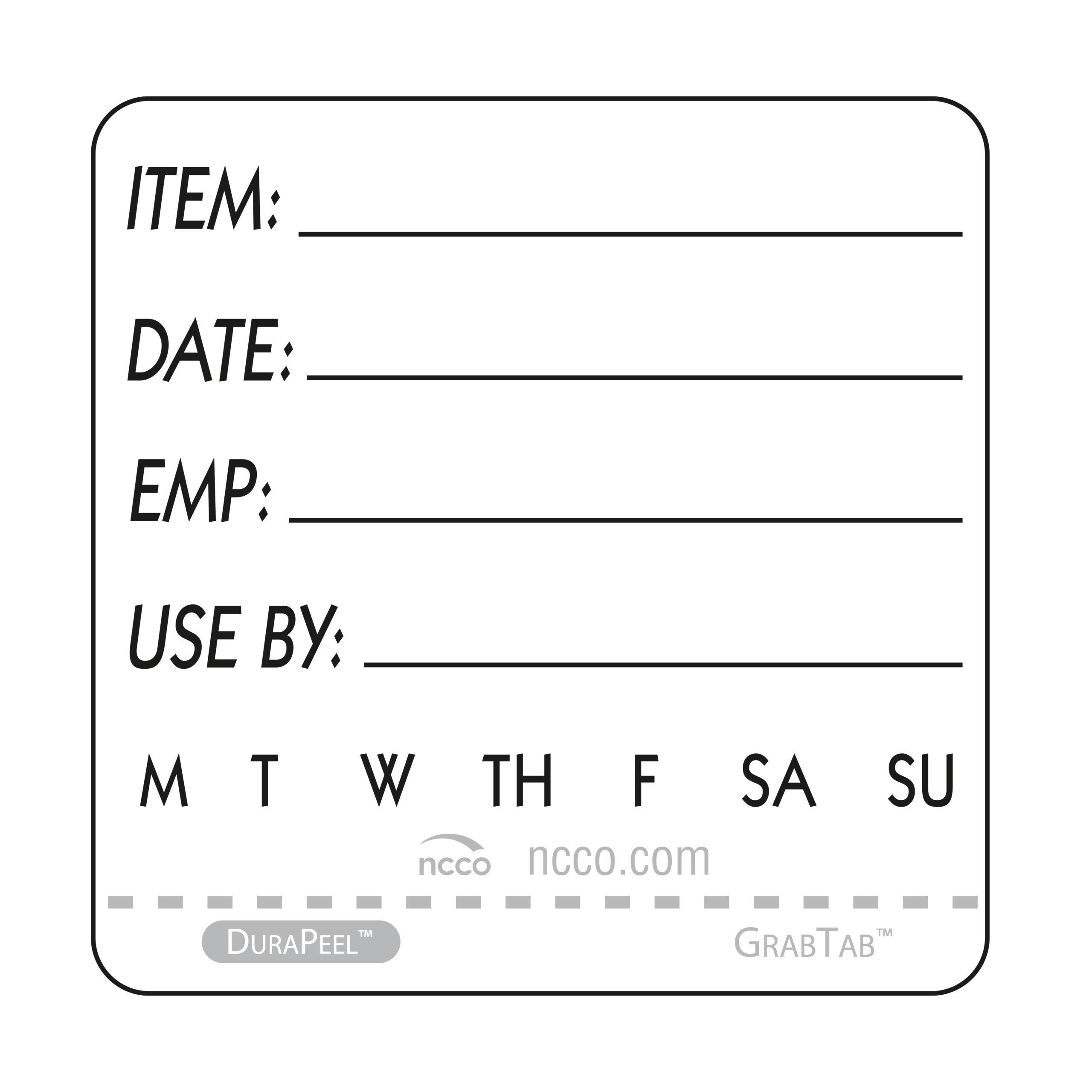 DateCodeGenie® DuraPeel Shelf Life Label 2X2 IN White Square Removable 500/Roll