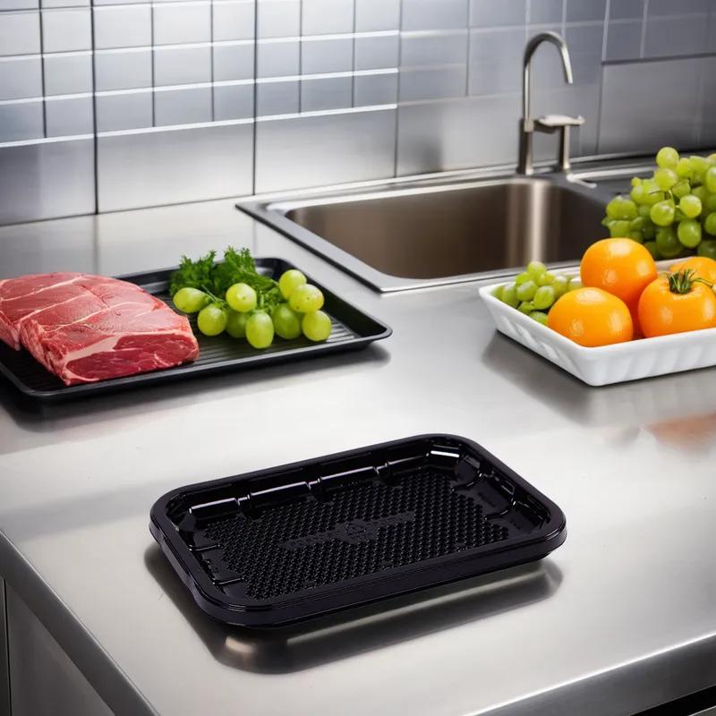 EZ-Tray 2S Meat Tray 8.25X5.75X0.5 IN APET Shallow Black Rectangle Honeycomb 300/Case