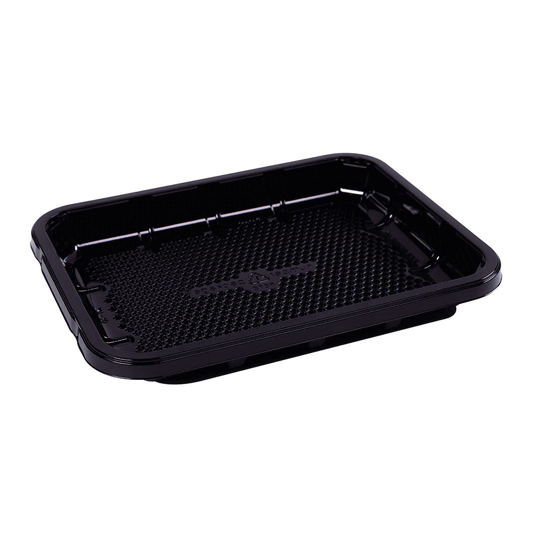 EZ-Tray Meat Tray 9.25X7.25X1 IN 1 Compartment PET Deep Black Rectangle Honeycomb Disposable 300/Case