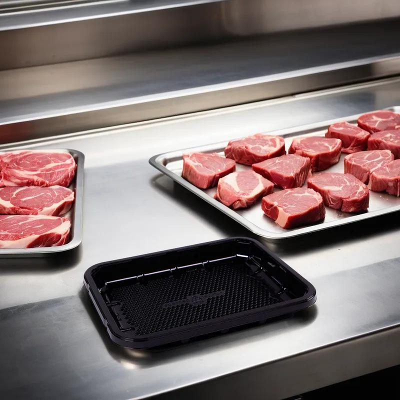 EZ-Tray Meat Tray 9.25X7.25X1 IN 1 Compartment PET Deep Black Rectangle Honeycomb Disposable 300/Case