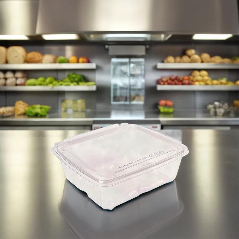 CrisPak Pro-Lok Deli Container Hinged With Flat Lid 64 OZ PET Clear Rectangle Tamper-Evident 170/Case