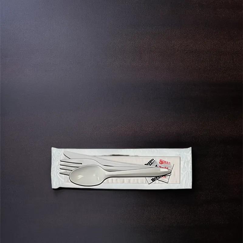 Victoria Bay 6PC Cutlery Kit PP White Medium Weight With 13X17 Napkin,Fork,Knife,Salt & Pepper,Soup Spoon 250/Case