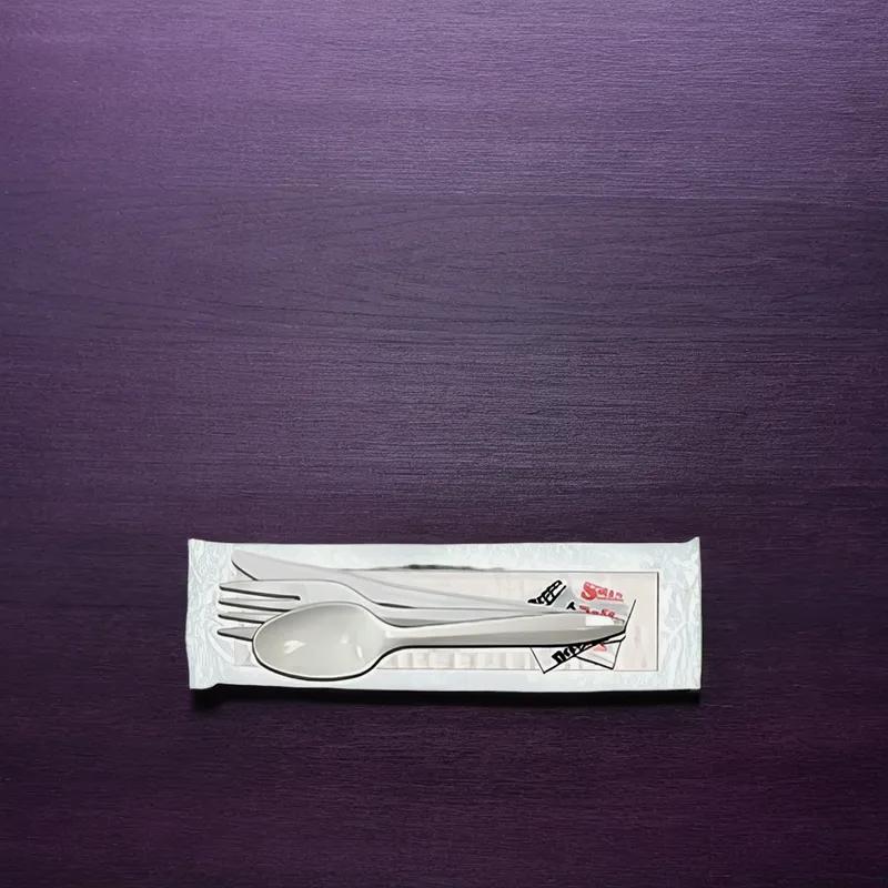 Victoria Bay 6PC Cutlery Kit PP White Medium Weight With 13X17 Napkin,Fork,Knife,Salt & Pepper,Soup Spoon 250/Case