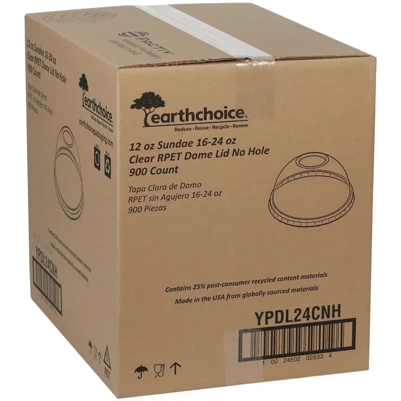 EarthChoice® Lid High Dome 3.9X1.8 IN RPET Clear For 12-16-24 OZ Ice Cream Container No Hole 900/Case