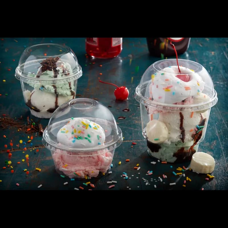 EarthChoice® Lid High Dome 3.9X1.8 IN RPET Clear For 12-16-24 OZ Ice Cream Container No Hole 900/Case