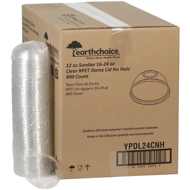EarthChoice® Lid High Dome 3.9X1.8 IN RPET Clear For 12-16-24 OZ Ice Cream Container No Hole 900/Case