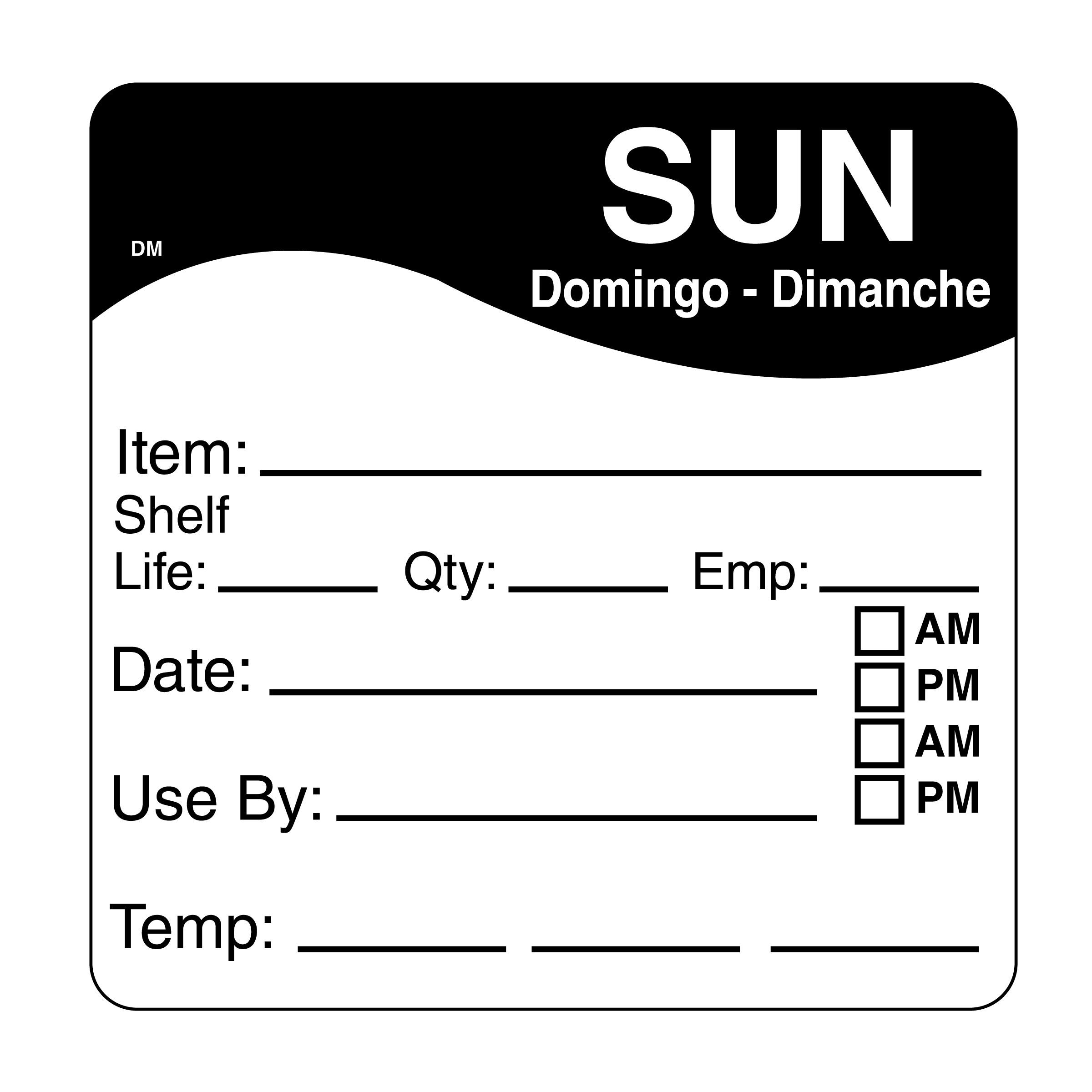 Sunday Label 2.5X2.5 IN 125/Roll
