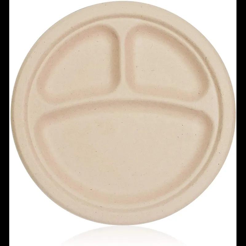 Plate 9 IN 3 Compartment Plant Fiber Brown 500/Case