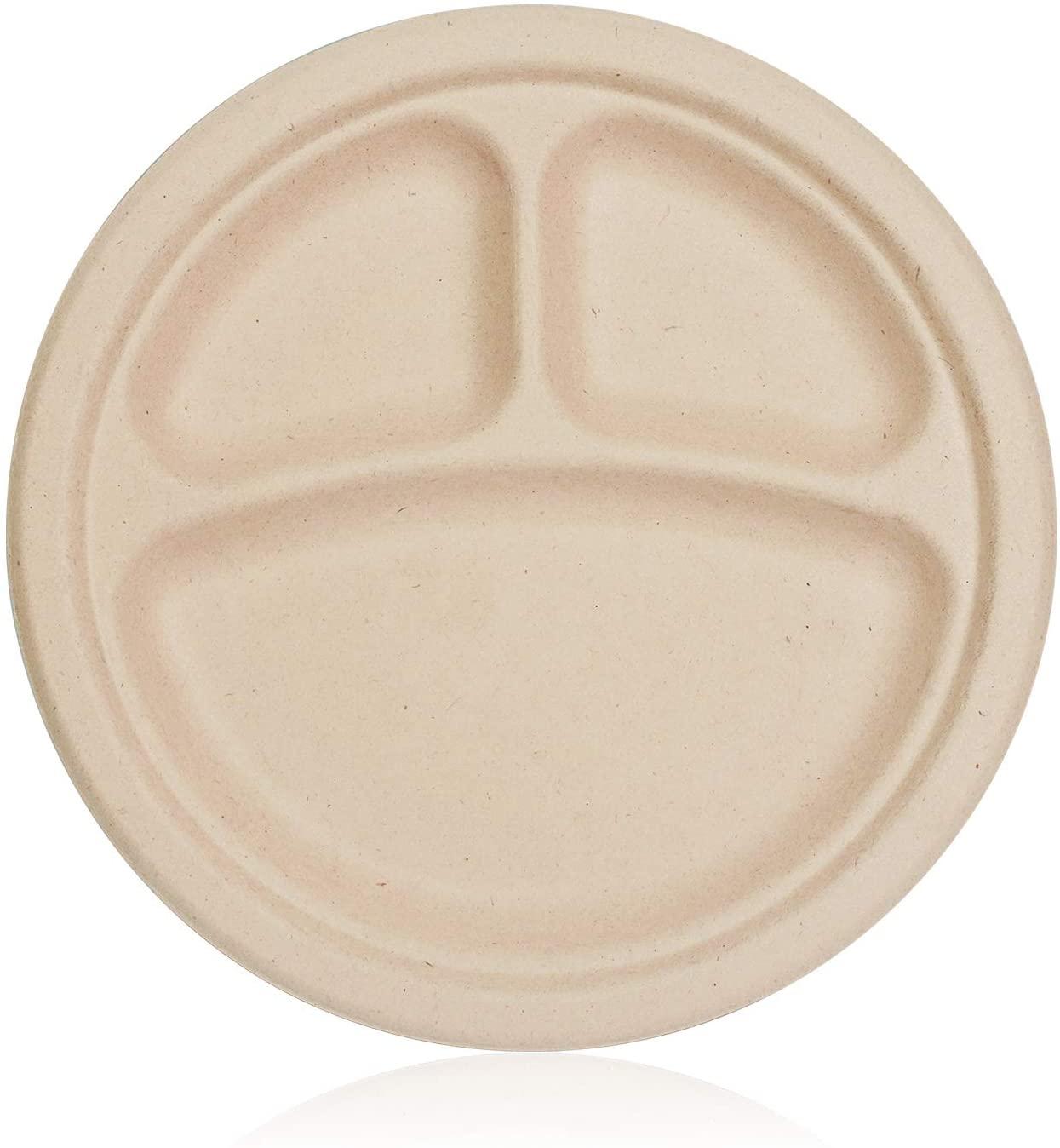 Plate 9 IN 3 Compartment Plant Fiber Brown 500/Case