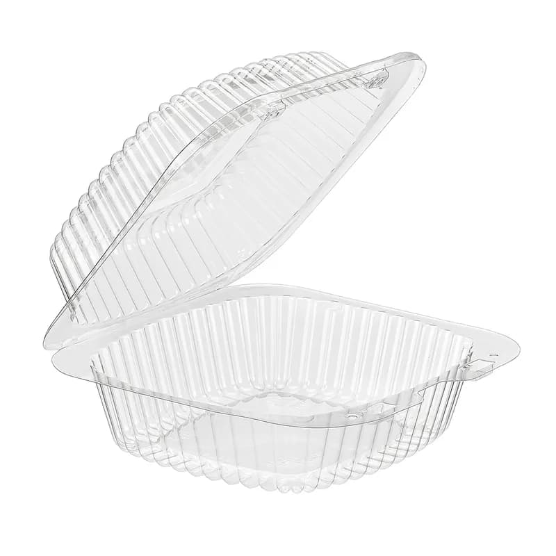 Essentials Take-Out Container Hinged With Dome Lid Small (SM) 5.9375X5.9375X2.6875 IN RPET Clear Square Bar Lock 500/Case